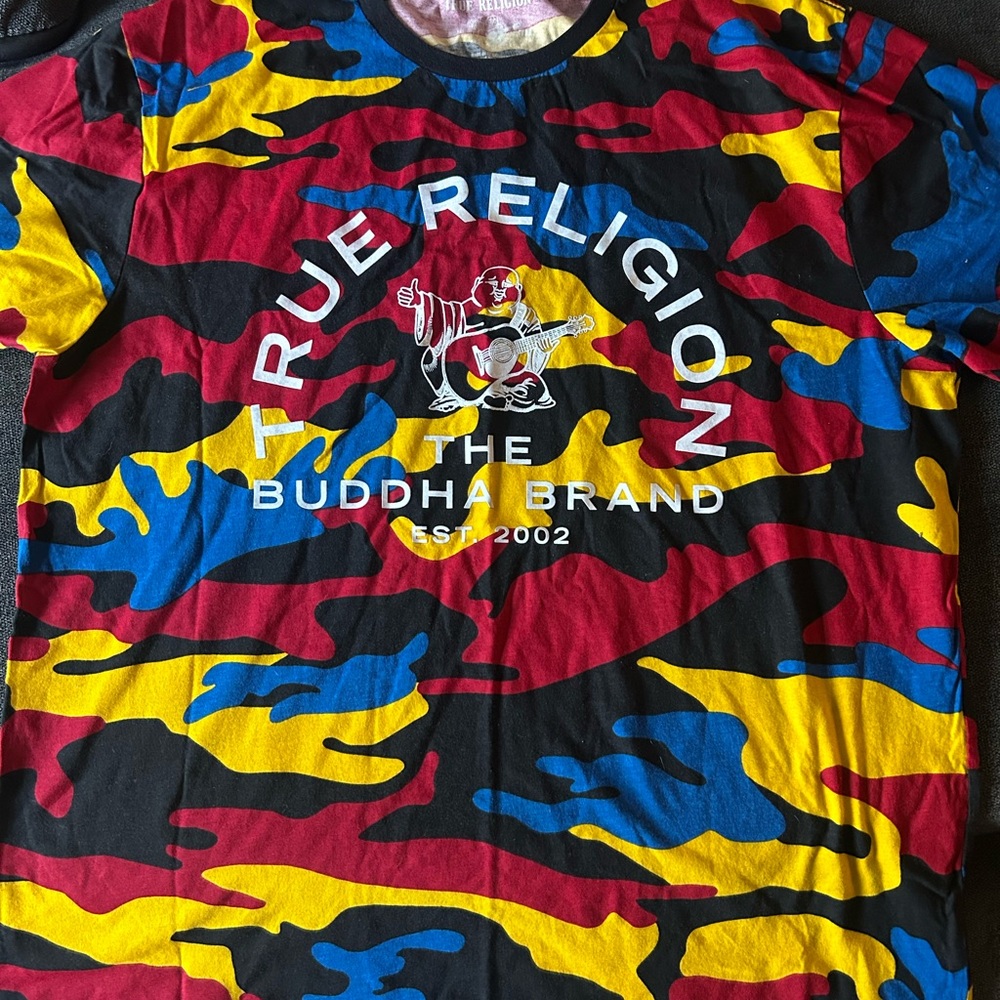 True Religion Multicolor Camouflage Graphic Tee - Red, Yellow, Blue, Black